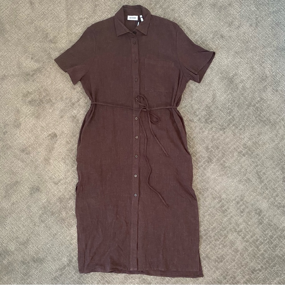 Weekday Linen Shirt Dress in Dark Brown